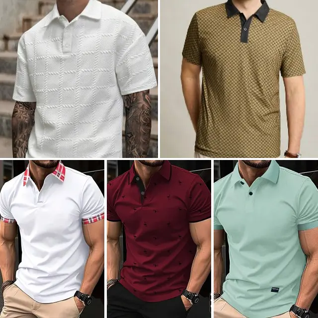 Camisa polo de verão para homens, camiseta polo de manga curta com estampa casual, mix e match, estilo aleatório