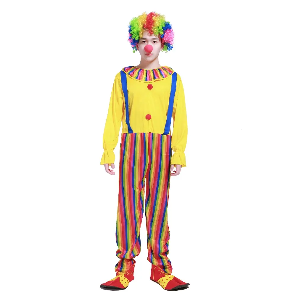 Halloween Party Cosplay Kostüm Erwachsene Männer Lustige Clown Jumps uit Anzug Karneval Zirkus Rollenspiel Clown Kostüm