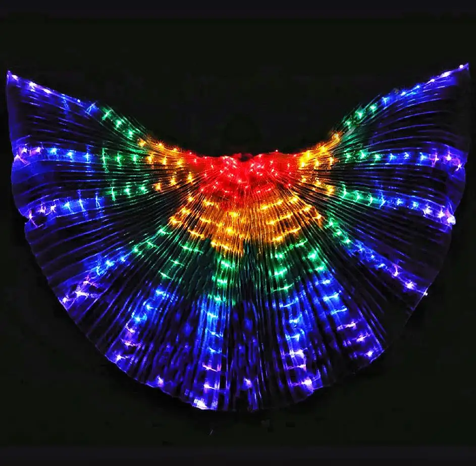 Suministros de disfraces para fiestas, capas de alas de danza del vientre LED, alas de mariposa coloridas para niñas con palo telescópico