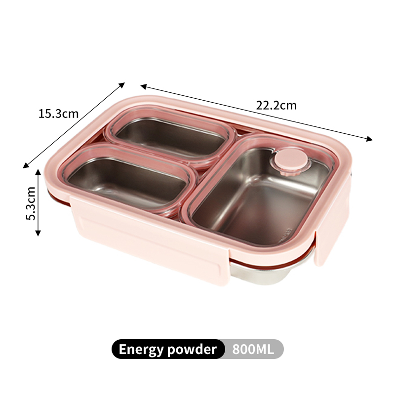 316L Sealed Three-Compartment Lunch Box (Pink)