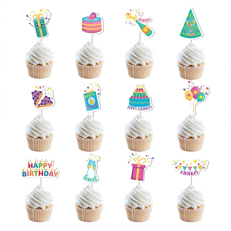 Feliz aniversário bebê recém-nascido parabéns festa pequeno copo bolo plugin crianças festa papel cupcake bandeira topper decoração