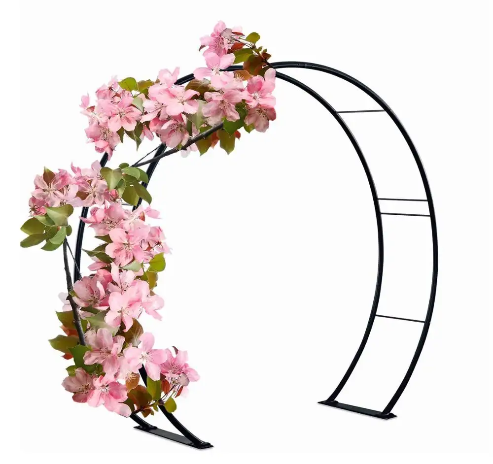 Arco de hierro con forma de rosa para jardín, arco de flor con forma de luna, para boda y jardín, de alta calidad