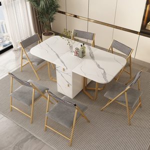 Mesa de comedor moderna plegable extensible de diseño multifuncional que ahorra espacio con rueda - Product Image 3