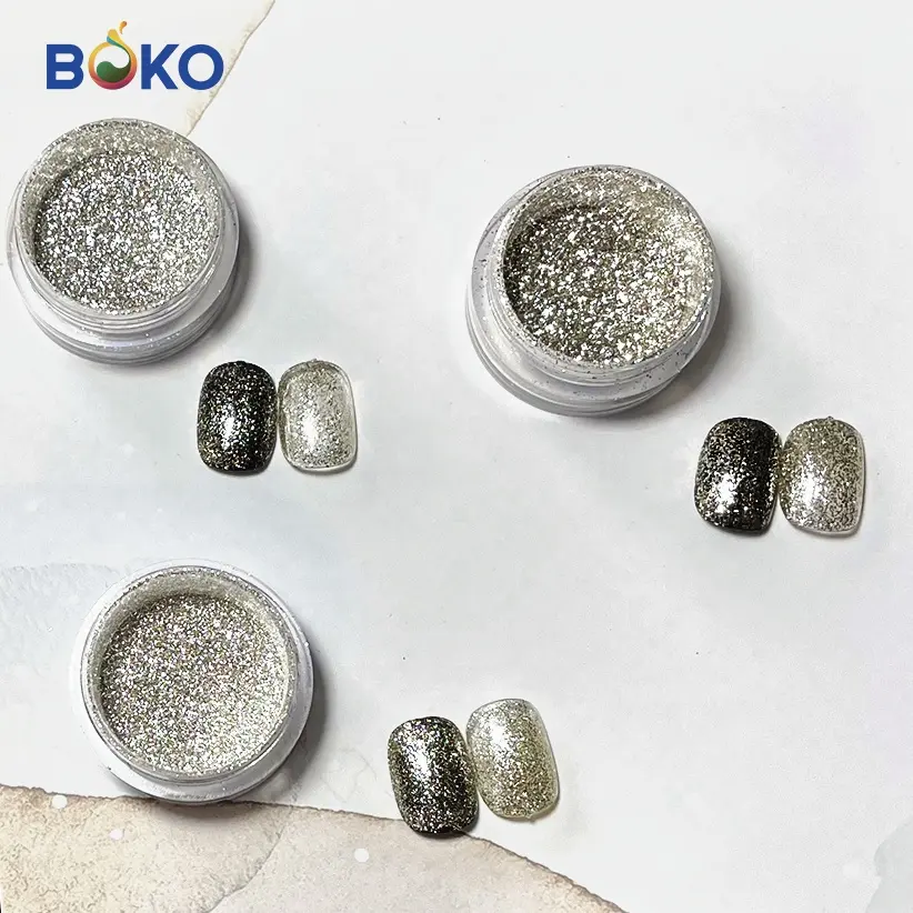 BOKO 0,5g/Stk. Hoch glänzendes japanisches glas beschichtetes Silber metall Silber Weiß Perlen pigment pulver für Lidschatten-Make-up