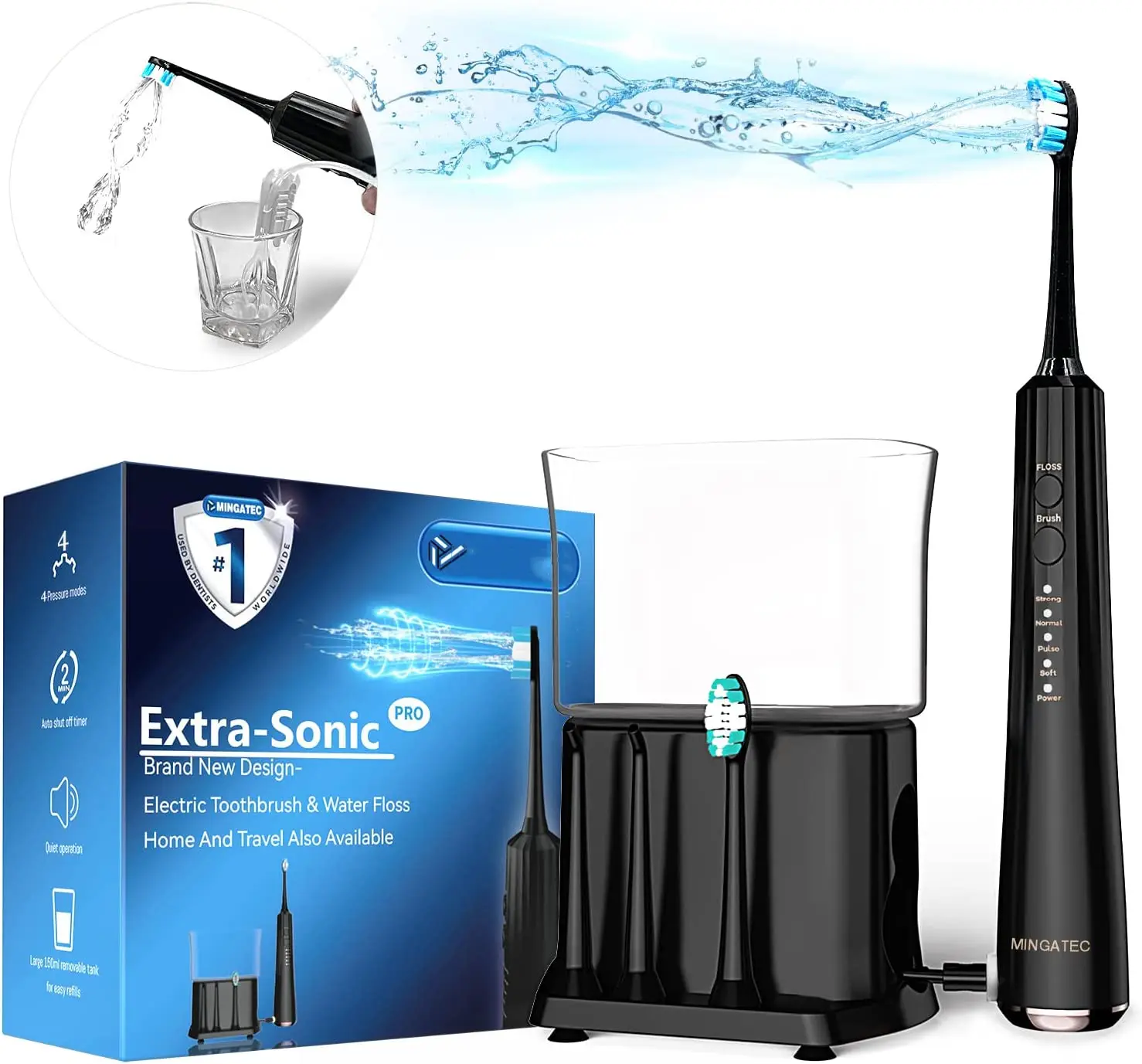 Электрическая зубная щетка с водным ирригатором 600 мл и зубной щеткой в комплекте с водным ирригатором для чистки зубов