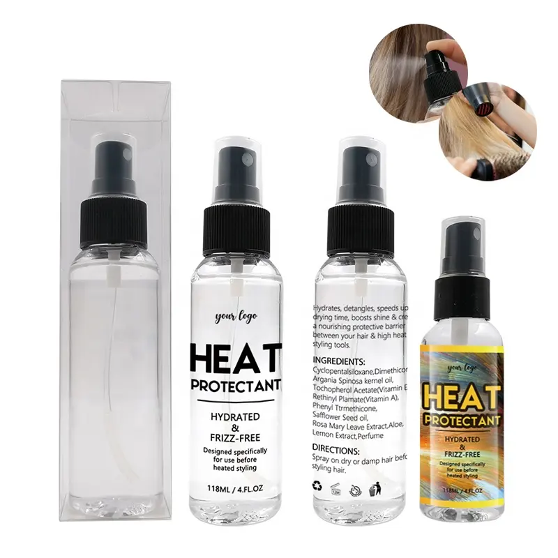 Etiqueta Privada personalizada que protege el calor, Spray a base de aceite para estilismo del cabello, spray térmico y protector de calor para todo tipo de cabello
