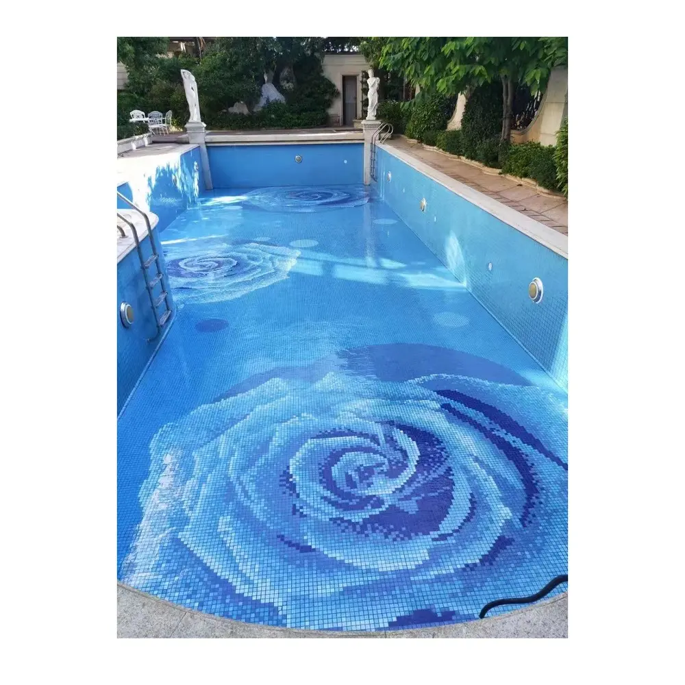 بلاط أرضيات فسيفساء لأحواض السباحة من السيراميك الأزرق بنمط زهرة بجودة المشروع حسب الطلب