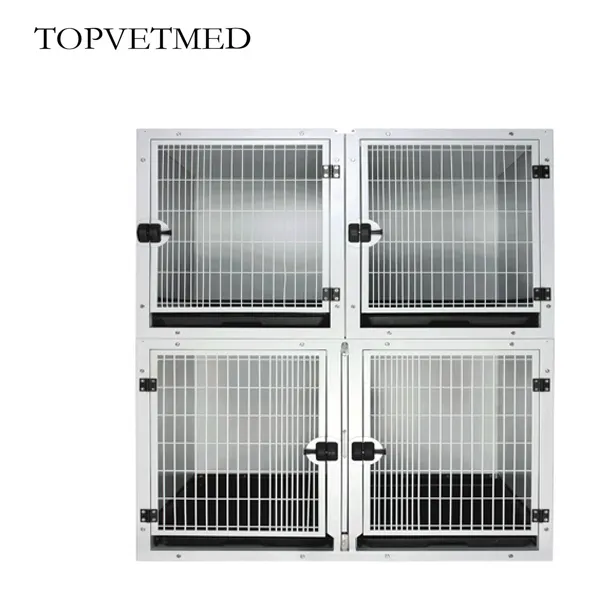 TOPVETMED Stainless Steel Double-Door Folding Dog Kennel with Carriers Solid Pattern Pet Kennel for Small Animals