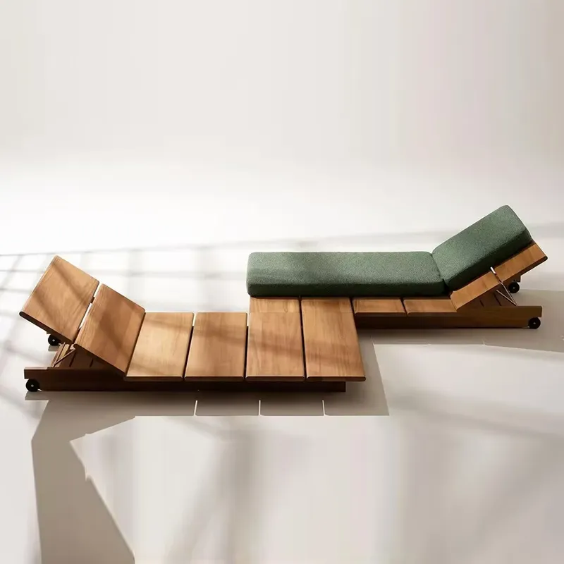 Lit de jardin extérieur en bois massif de teck Chaise longue de luxe haut de gamme salon chaise de piscine chaise longue d'extérieur