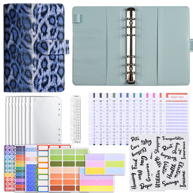 deluxe gift pack-leopard print blue budget cards-12 zip pouches-