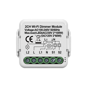 Interruptor de luz WiFi de 2 canales Temporizador Tuya Módulo de interruptor de atenuación WiFi inteligente