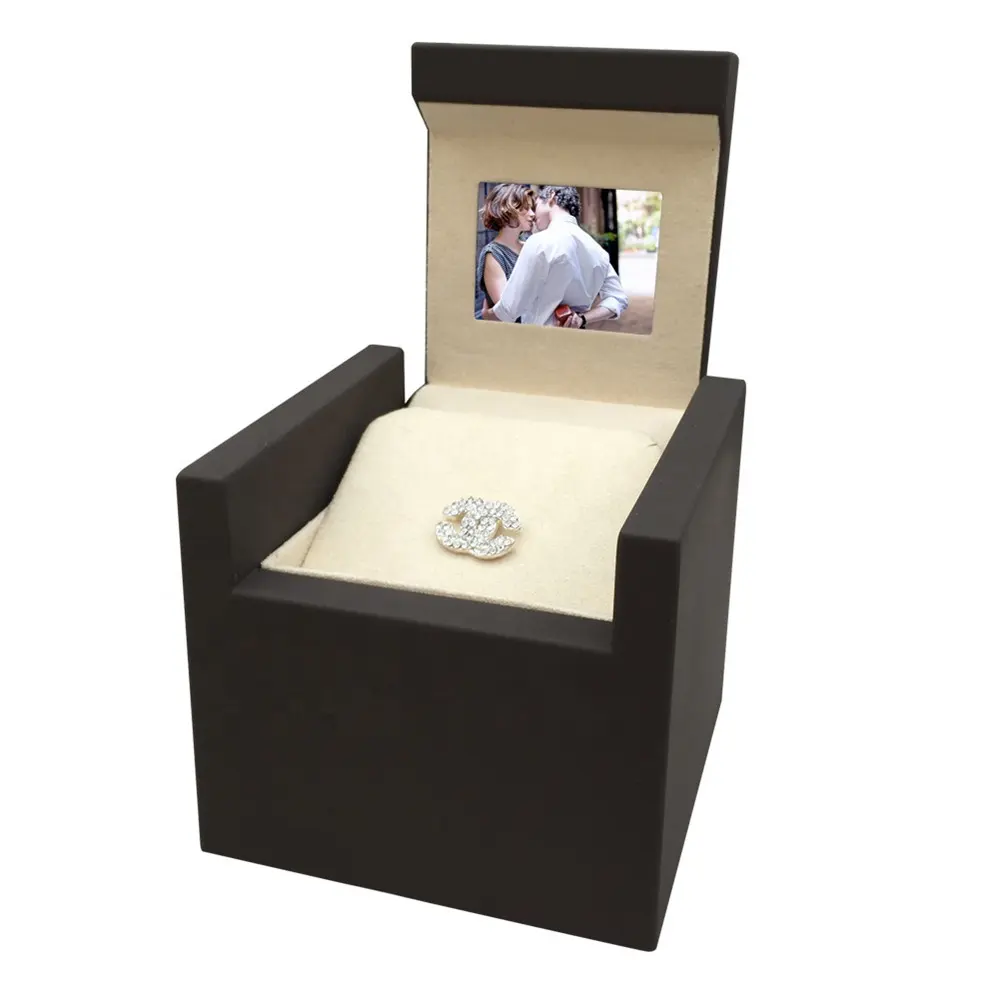 Boîte à bague affichage cadeau de vœux, bijoux numérique de couleur marron avec écran Lcd vidéo diamant