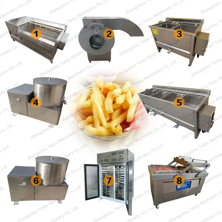 Descascador e cortador de batata, máquina industrial de descascar e cortar linha de produção de batatas fritas e batatas francesas