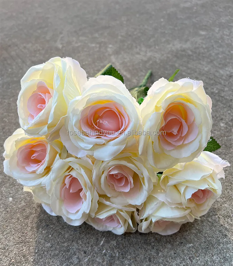 Fiore all'ingrosso a buon mercato decorazione di nozze 9 teste rosa fiori artificiali per il matrimonio
