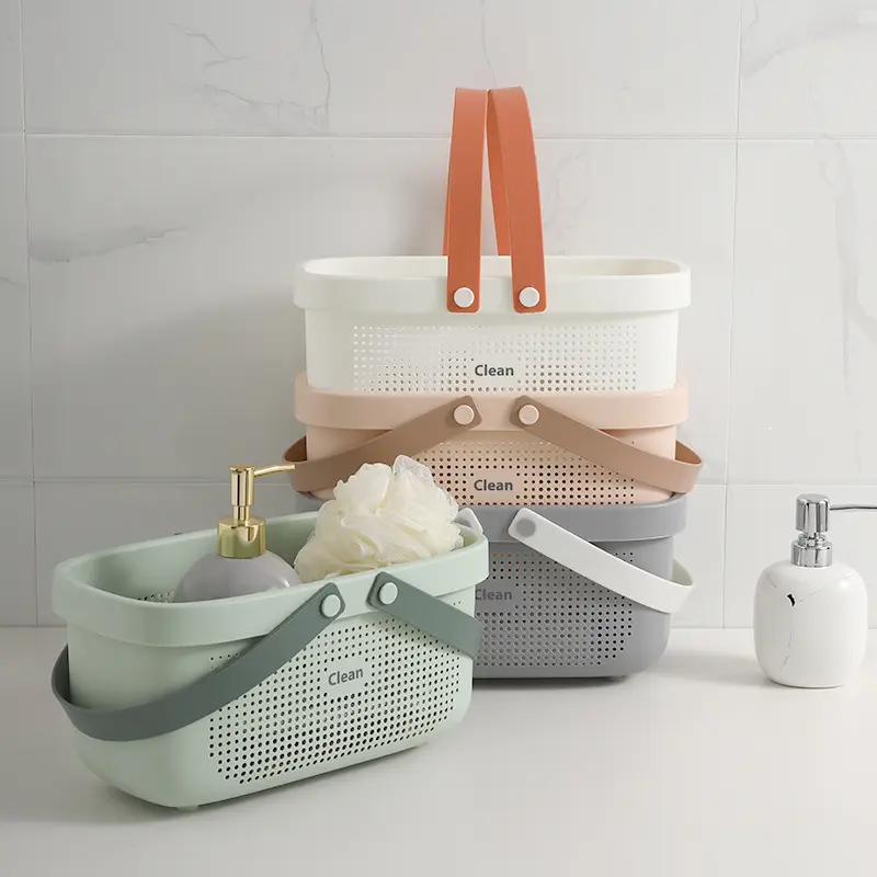 Panier de salle de bain en plastique coloré, joli panier de lavage de salle de bain portable suspendu