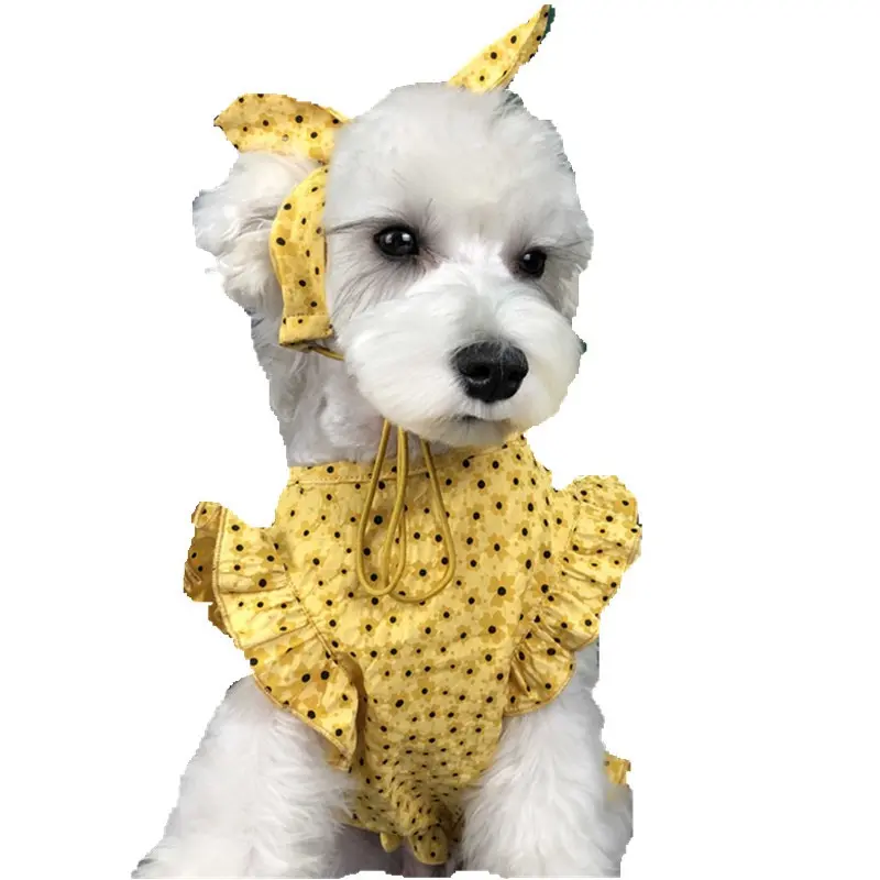 Cinta para el pelo con diseño de gato para mascotas, Lazo de algodón amarillo para el pelo, vestido de verano, ropa para cachorros a la moda