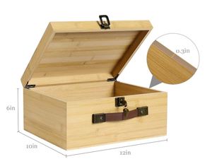Lớn tre gỗ hộp lưu trữ với khóa bản lề Nắp PU da xử lý lưu trữ bằng gỗ Vali lưu niệm Stash ngực hộp trường hợp - Product Image 5