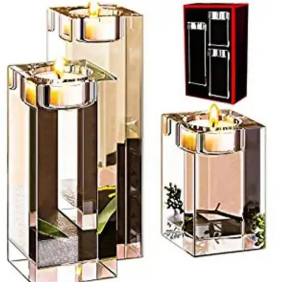 Candelabros candelabros quadrados elegantes, grande suporte de velas de cristal, quadrado, sólido, peças de mesas, decoração de casamento