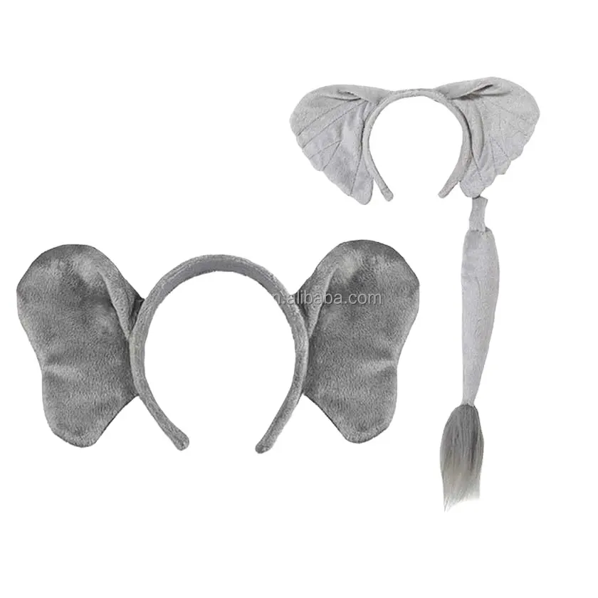 B993 Women's Playful Animals Elephant Costume Set Mask Party Accessory Headband Tail Elephant Mask
