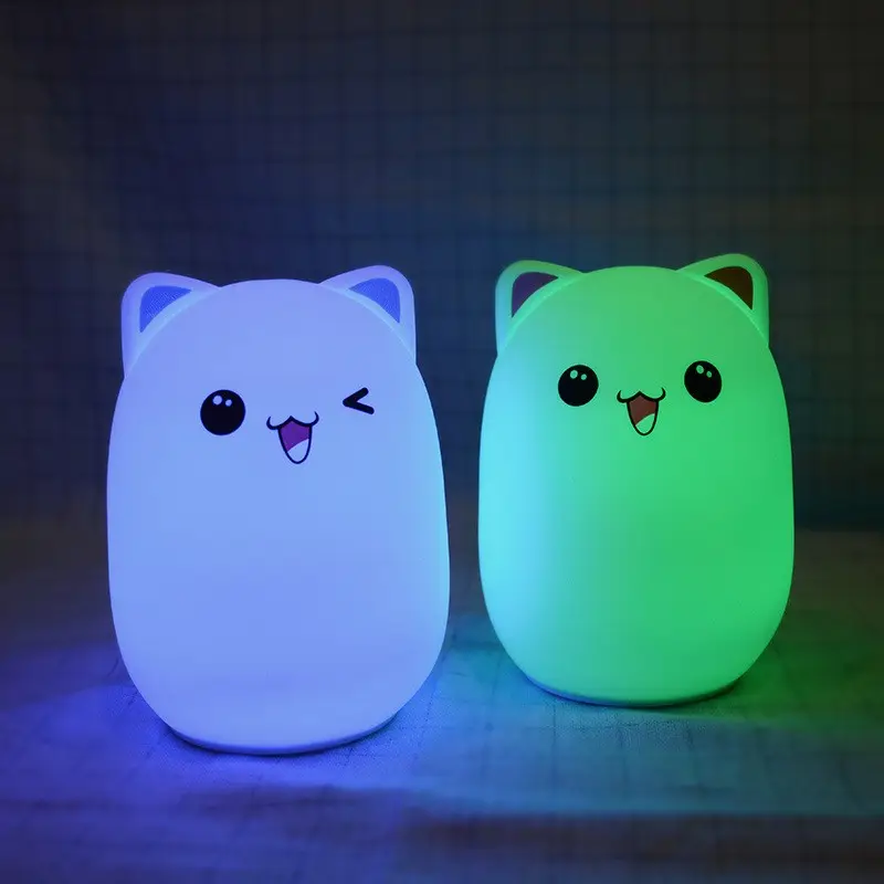 Luz LED nocturna de gel de sílice con forma de corazón para dormitorio, lámpara de ambiente recargable de colores, oso, conejo y chica
