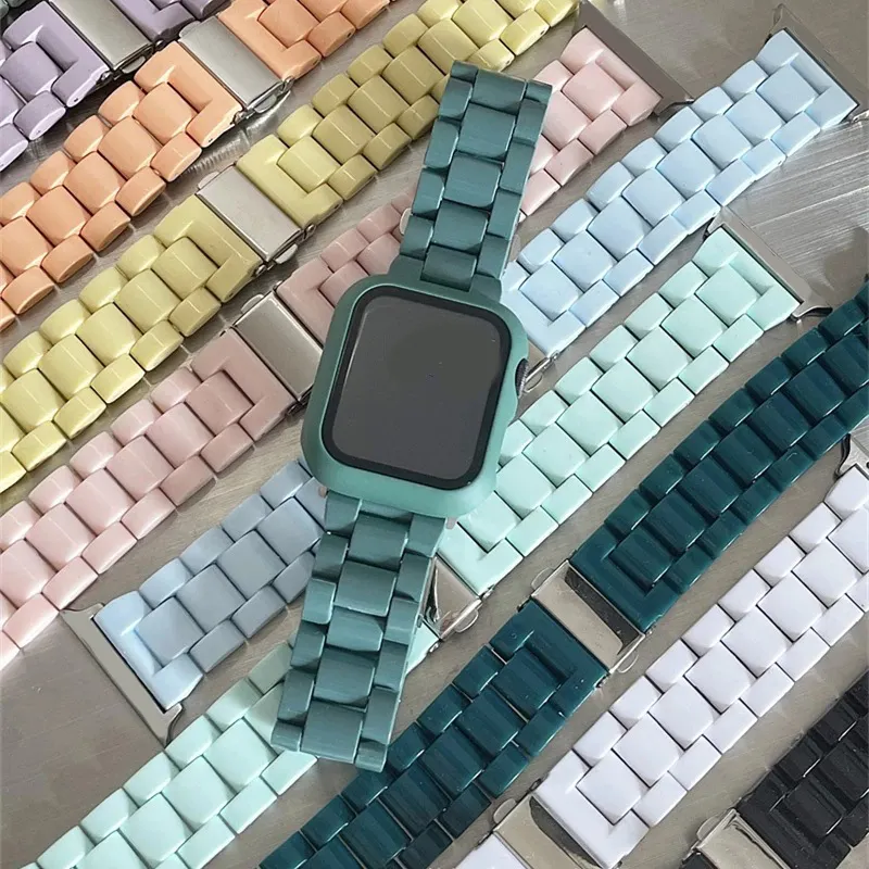 Candy Color Resin Acrylic Replacement Wrist Straps Smart Watch Band Accessories For Apple Watch 9 8 7 6 Series 42mm 44mm 45mm