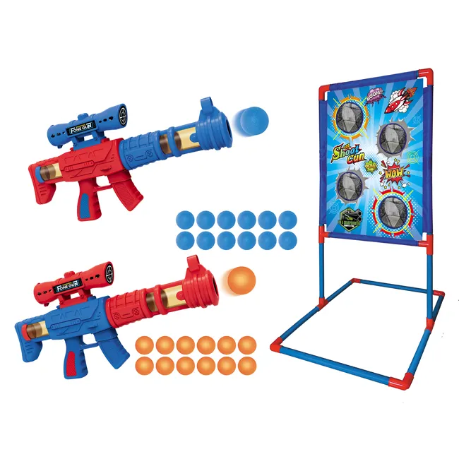 ילדי קצף כדור אוויר מופעל צעצוע רובים ירי משחק צעצועי מעניין אוויר אקדח צעצוע עם 2 רובים 24 כדורי בד יעד