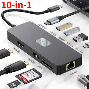 10合1双HDMI 4K USB3.0端口适配器站坞站PD 100W c型电源适配器以太网RJ45 1000Mbps USB C扩展集线器 - Product Image 1