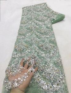HFX Light Luxury <strong>Sparkle</strong> High-end New Fashion Design Fabric Handmade Embroidery <strong>Net</strong> Lace Beads for Women's Wedding Party Dresses