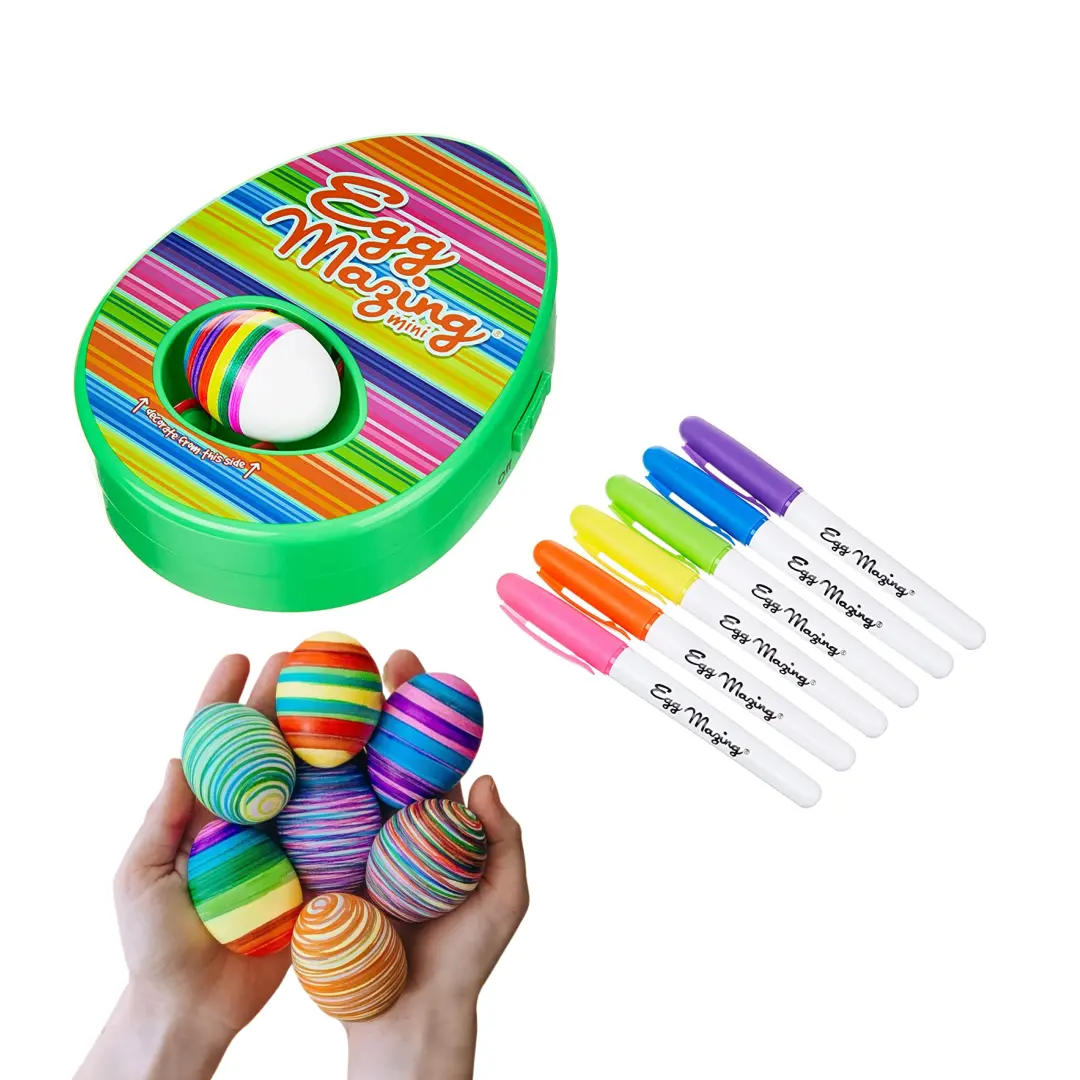 Pâques DIY peinture couleur oeuf spinner jouets éducatifs ensemble décoratif avec 8 stylos de couleur et 3 oeufs oeuf kit de décoration