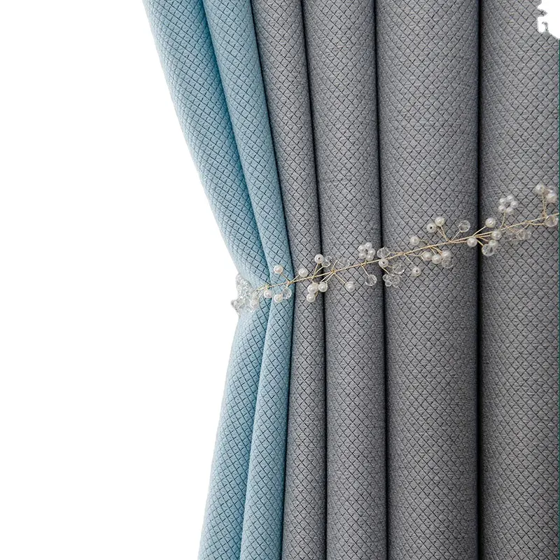 Fabrik Großhandel Fischernetz Muster Einfache Farb abstimmung Diamant Plaid Schatten Vorhang Fertiges Produkt Fertiger Vorhang