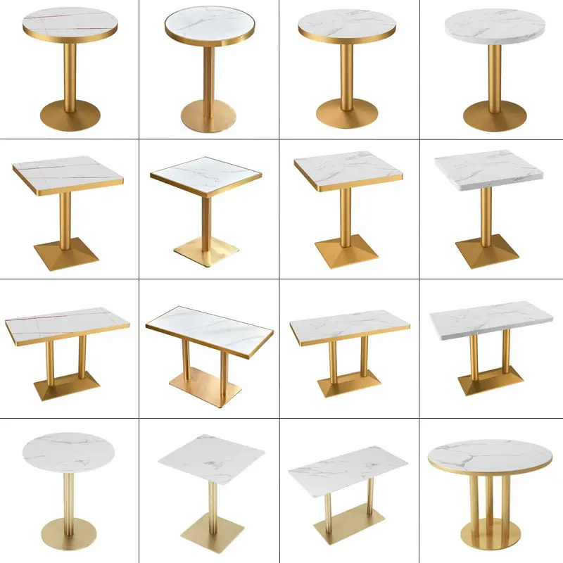 Vente en gros Tables de restaurant en bois faux marbre brillant carré blanc 30x30 pour fast food table de café