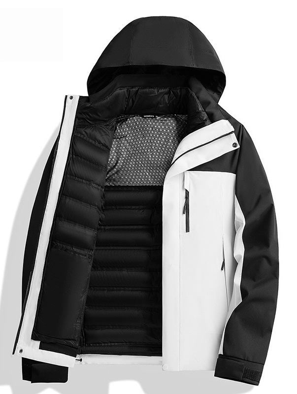 Chaqueta de plumas para hombre, estilo moderno, color negro/blanco cálido.