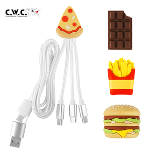 Creativity Food Pizza Design 4in1 Charger Cord Multi <strong>Input</strong> USB C Nylon Braid Type C Universal USB 4 in 1 Charging Cable