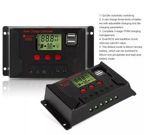 Regolatore di carica solare 10a 20a 30a 40a 50a 60a regolatore automatico della batteria del pannello Pwm con doppi Controller Display Lcd Usb - Product Image 5
