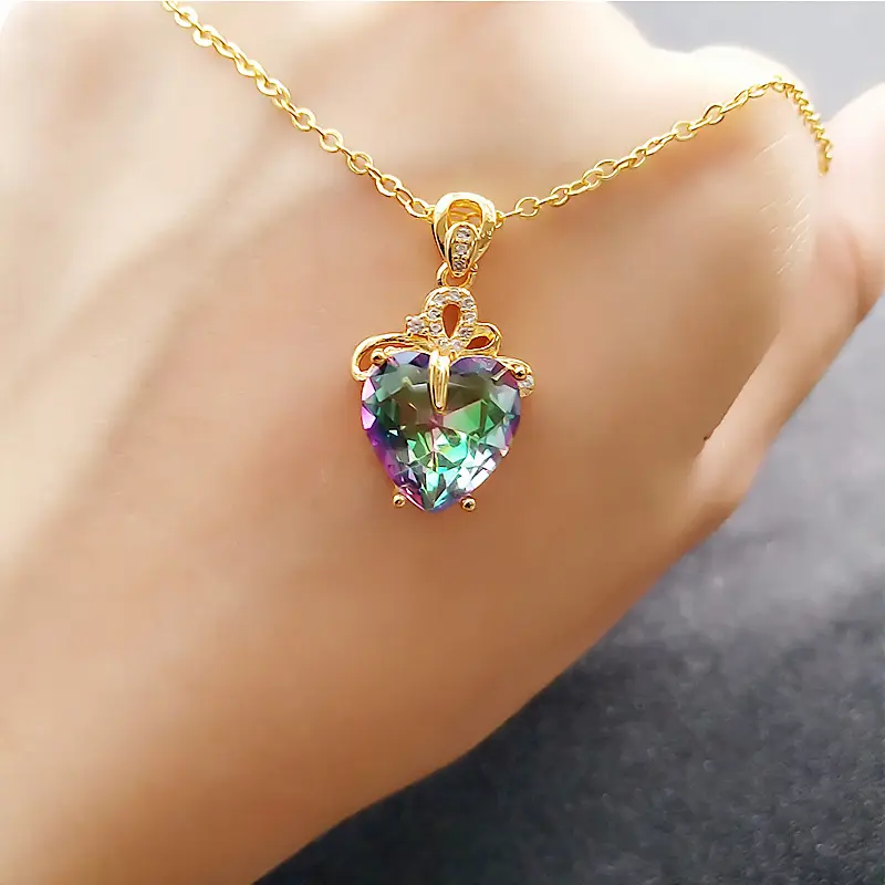 Shangjie Indah Mewah Warna-warni Berlian Imitasi Kristal Cinta Hati Liontin Kalung Warna Berlian Hati Kalung untuk Hadiah