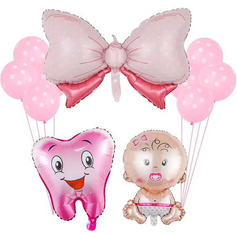 Globo de diente rosa y azul para niño y niña, decoración de fiesta de primer diente, tema de dientes de bebé, decoraciones para fiesta de cumpleaños, Globos inflables