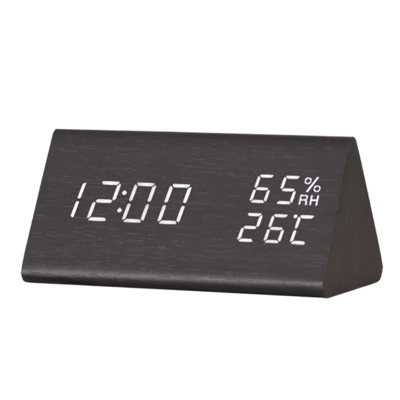 Triangular Digital Alarm Clock for Bedroom with LED Time Display 3 Alarm Setting Humidity Temperature Desktop Digital