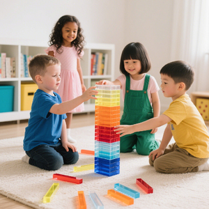 Tùy chỉnh trong suốt <span class=keywords><strong>Acrylic</strong></span> lật đổ nhào lộn THÁP CẦU VỒNG màu hiện đại sinh thái thân thiện perspex xếp chồng khối xây dựng khối trò chơi - Product Image 3