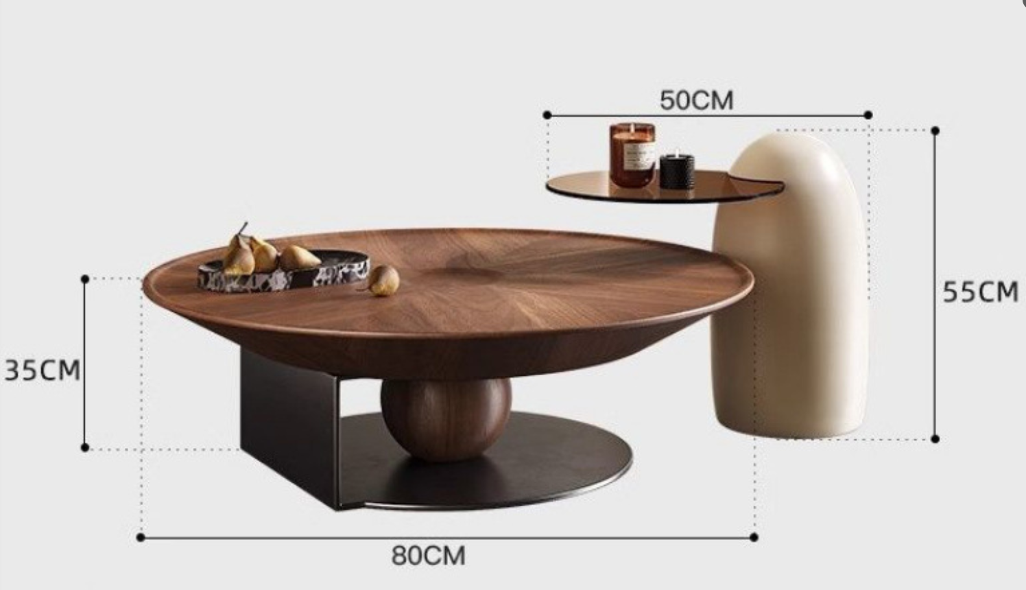 Grande table basse en noyer 80 cm + table basse Lucky Egg