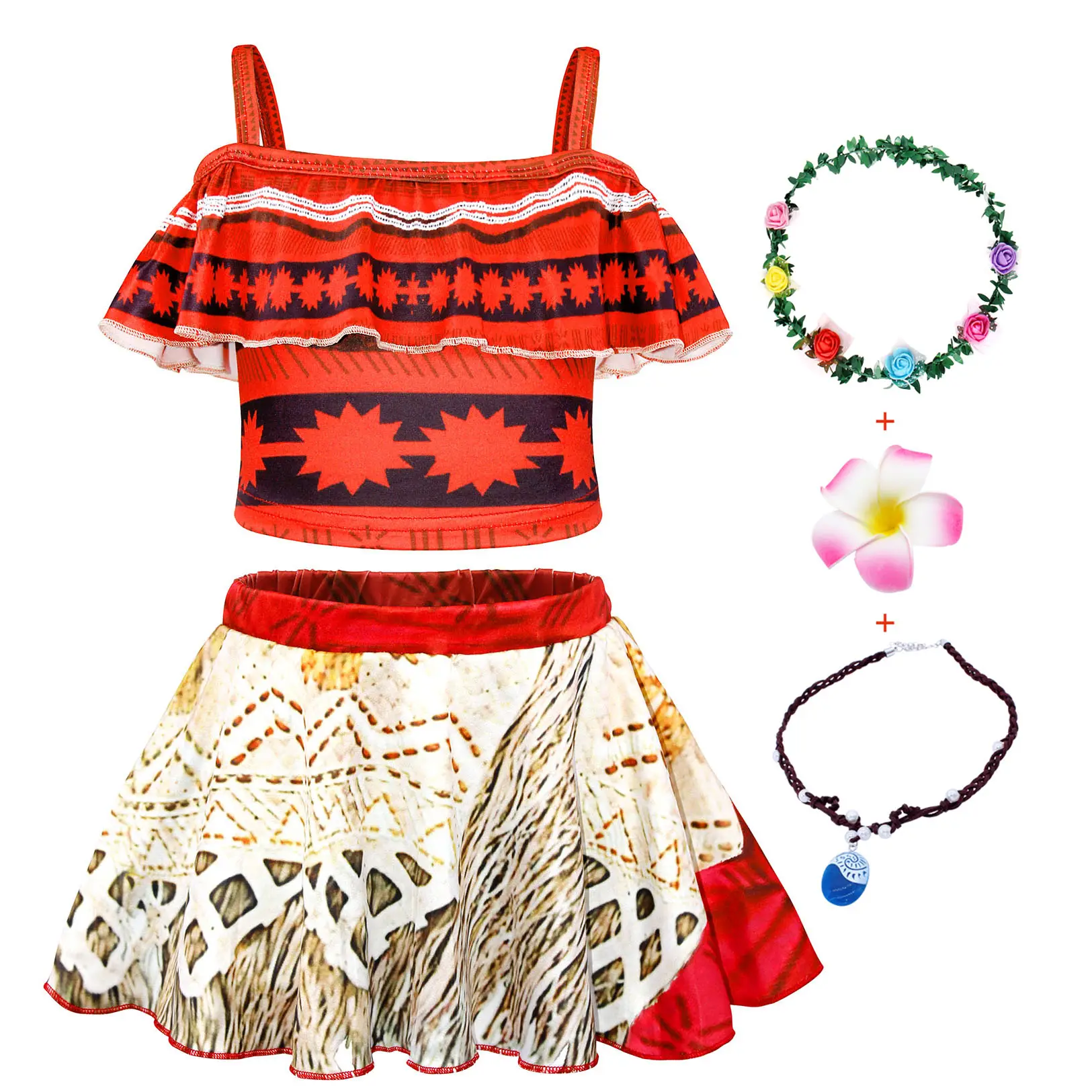 Costumi all'ingrosso della principessa Moana dell'oceano senza maniche per bambini costumi da bagno a due pezzi cartone animato costume da bagno estivo bambine