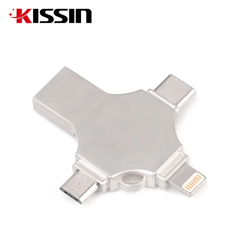KISSIN 4 in 1 Type-c Pendrive For iPhone Android PC 8GB 16GB 32GB 64GB OTG USB Flash Drive Memory Stick