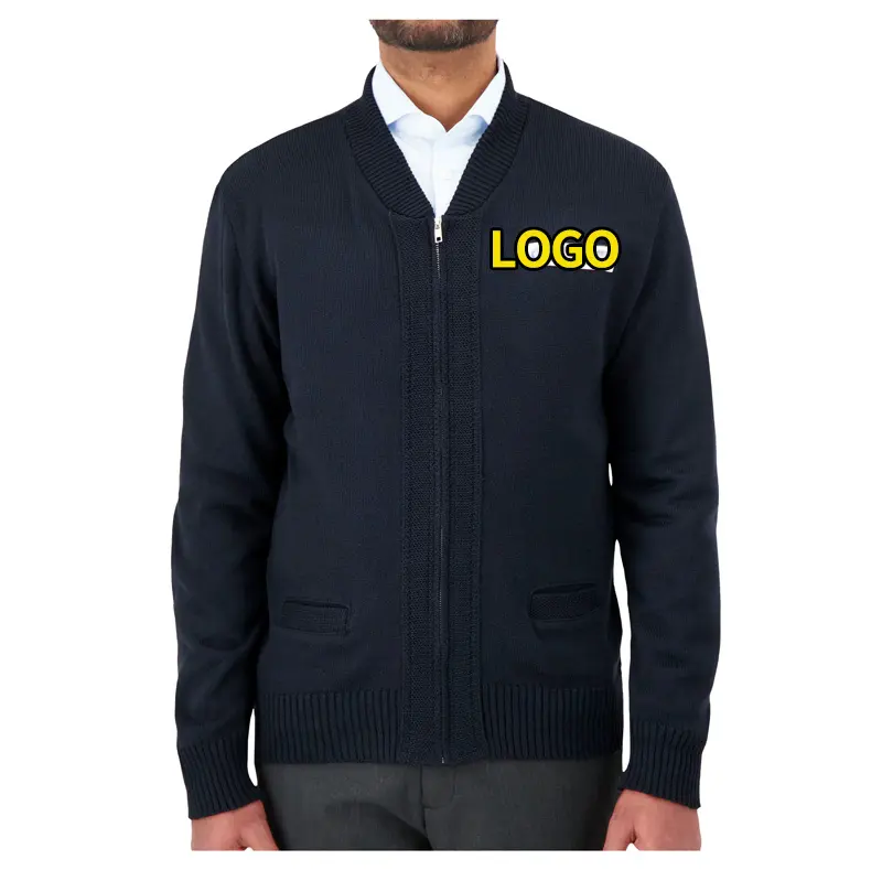 Logo personnalisé hommes bureau affaires employé pull Cardigan personnalisé hommes tricoté compagnies aériennes uniforme