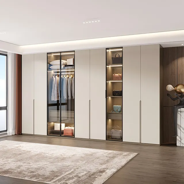 Moderner Luxus-Wandschrank Schrank mit individualisierten Glastüren und LED-Licht-Grafikdesign