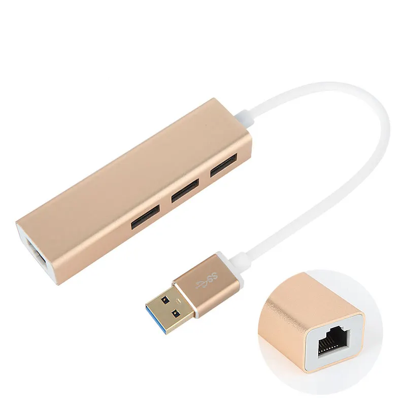 Il più venduto colorato in lega di alluminio USB 3.0 HUB sottile adattatore 4-in-1 portatile con interfaccia USB C 1000 supporto per scheda Mbps LAN