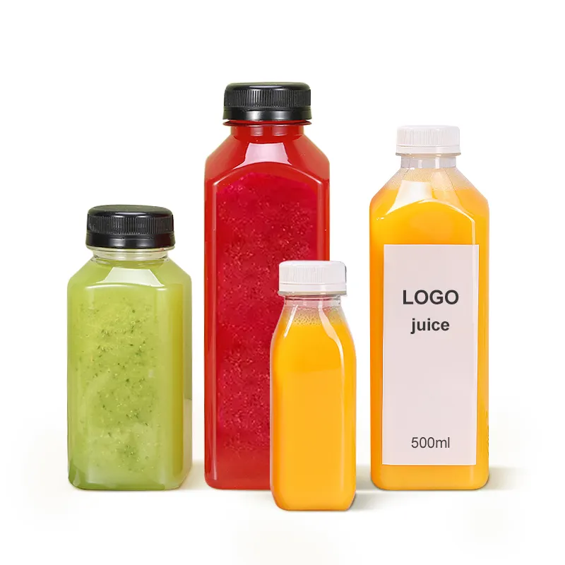 Custom 100ml 250ml 500ml 16oz 32oz square clear plastic bottles for juice business empty plastic juice bottles with cap