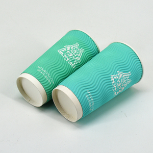 一次性纸容器，带批量折扣蓝色强隔热波纹高端咖啡杯 - Product Image 1