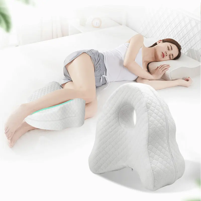 Premium bellek köpük diz ayak yastık konturlu ve delik tasarım bacak yastık yan uyuyanlar için