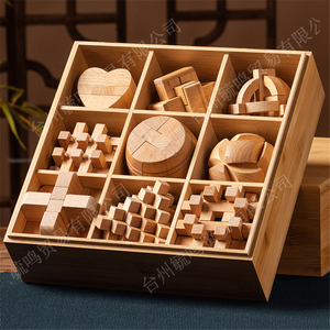 楽しい教育DIY 3D木製パズルセット大人の子供のための4ピースの頭脳ティーザー改善のためのゲームに挑戦 - Product Image 4