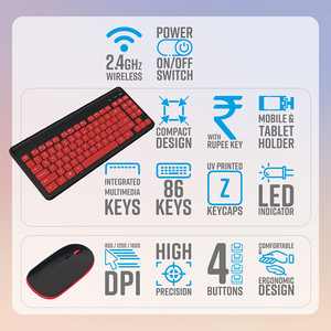 Wireless <strong>Keyboard</strong> and Mouse Combo Compact <strong>2</strong>.4GHz Featuring Integrated Multimedia Keys Smartphone/Tablet Holder Deskset for PC - Product Image 5