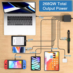 268W GAN manyetik USB C hızlı şarj 8 in 1 8-Port çok USB tip C cep telefonu ve kulaklık adaptörü - Product Image 3